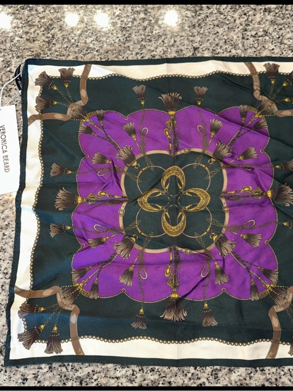 NWT Veronica Beard Print Scarf Womens Green Purple Cream 100% Silk Square $258